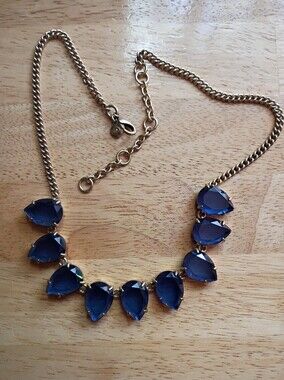 J. Crew Blue Stone Necklace Teardrop Shape - 20" Jewel Gem Faceted Glass
